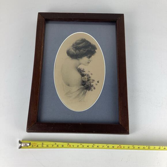 Framed Zulu Kenyon Victorian Female Portrait 1920’s Original Print Art Signed - Picture 2 of 5